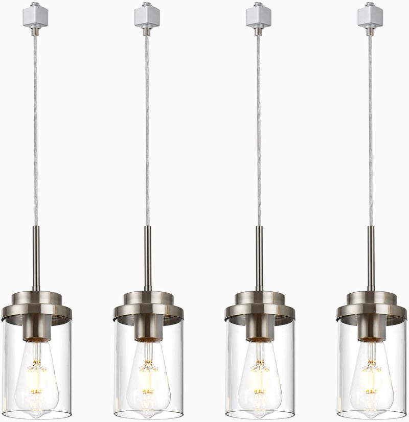 MELUCEE 4 Pack H Track Lighting Pendants Brushed Nickel Ceiling Track Hanging Light Fixtures with Clear Glass Shades, Compatible with H Type Track Lighting Rail, E26 Socket - Image 1
